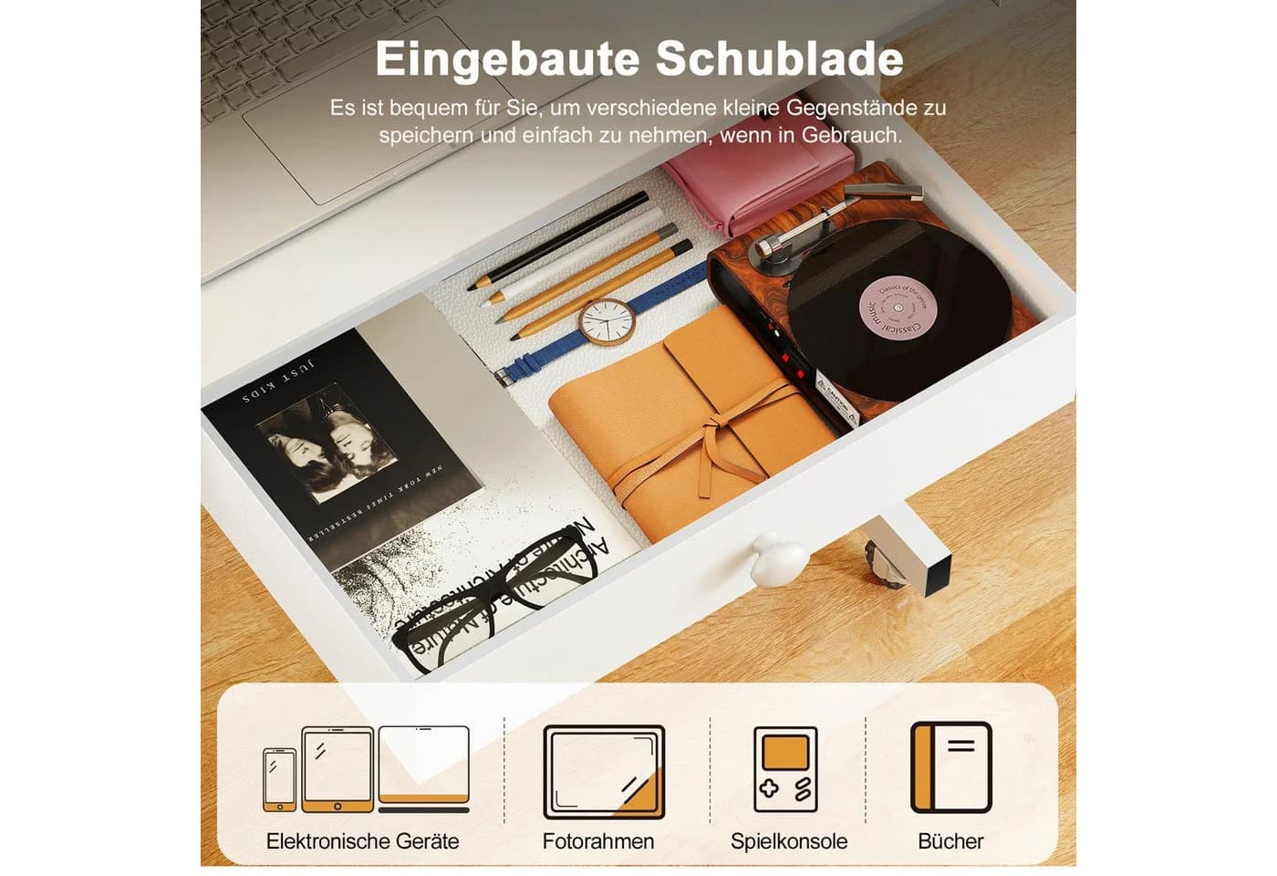 GTPLAYER Höhenverstellbarer Schreibtisch Weiß mit Schubladen - Bild 3