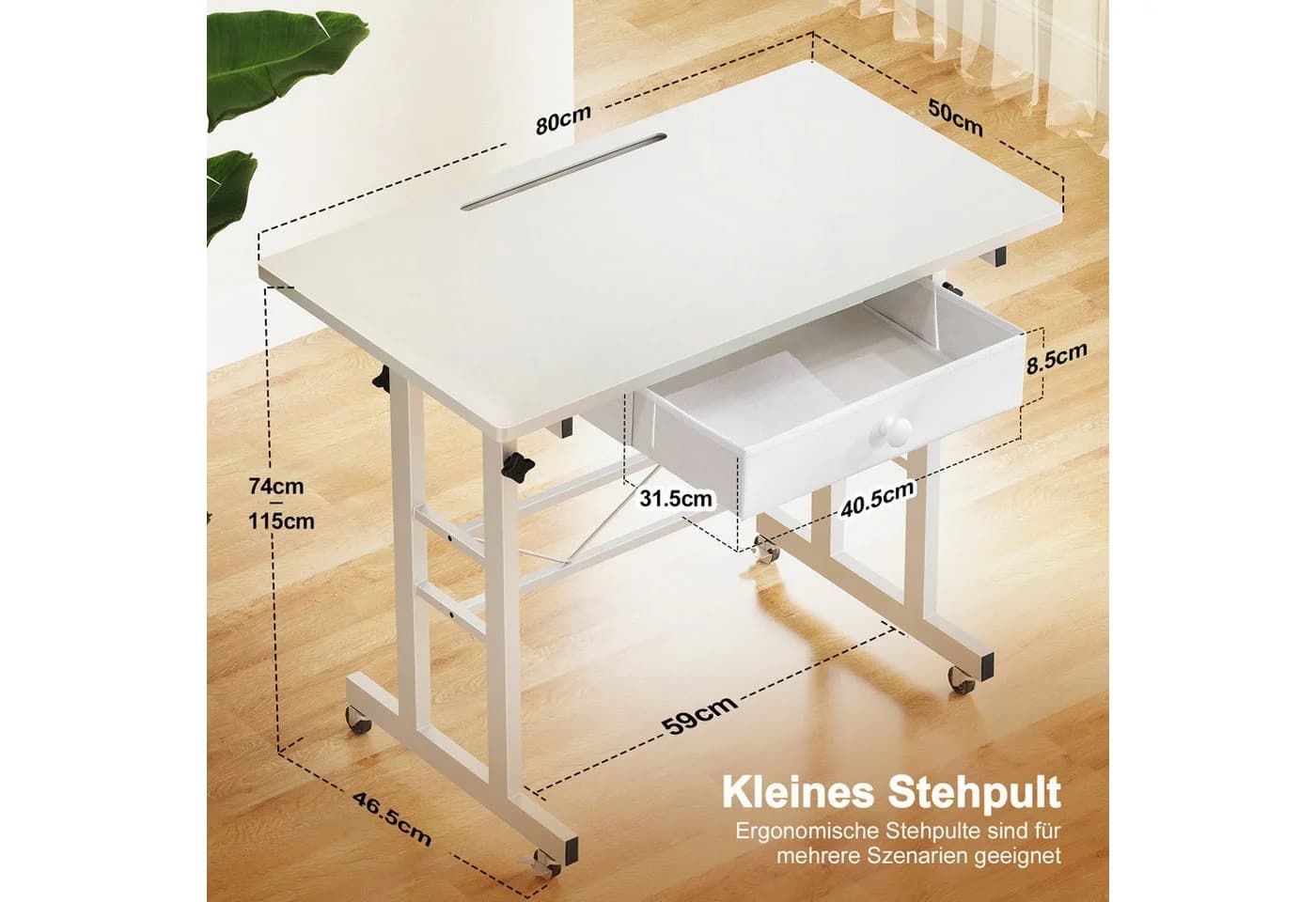 GTPLAYER Höhenverstellbarer Schreibtisch Weiß mit Schubladen - Bild 4