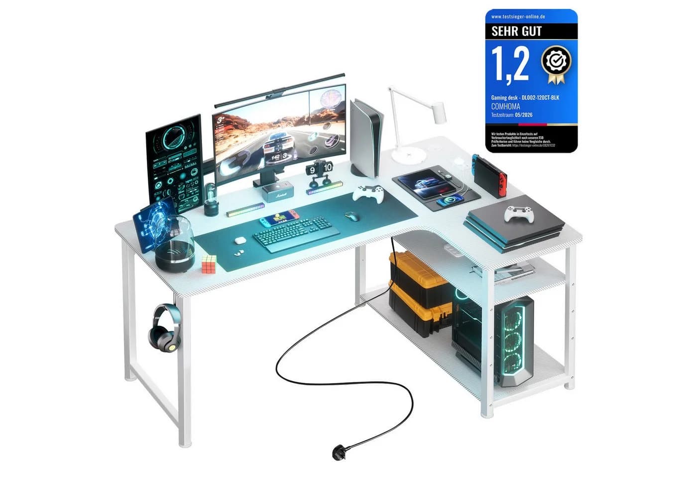 GTPLAYER Gaming Eckschreibtisch L-Form mit Regal und USB-Anschluss - Bild 2
