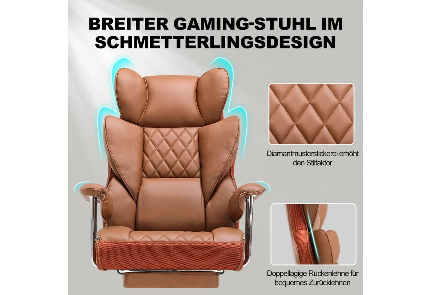 GTPLAYER Gaming-Stuhl Bürostuhl mit Taschenfeder-Lendenwirbelstütze Braun - Bild 4