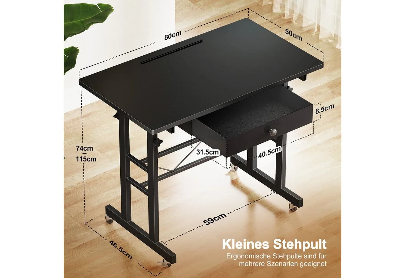 GTPLAYER Höhenverstellbarer Schreibtisch Schwarz mit Schubladen - Bild 3