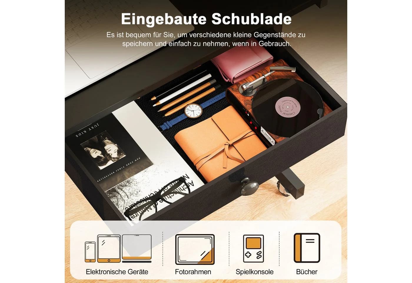 GTPLAYER Höhenverstellbarer Schreibtisch Schwarz mit Schubladen - Bild 4
