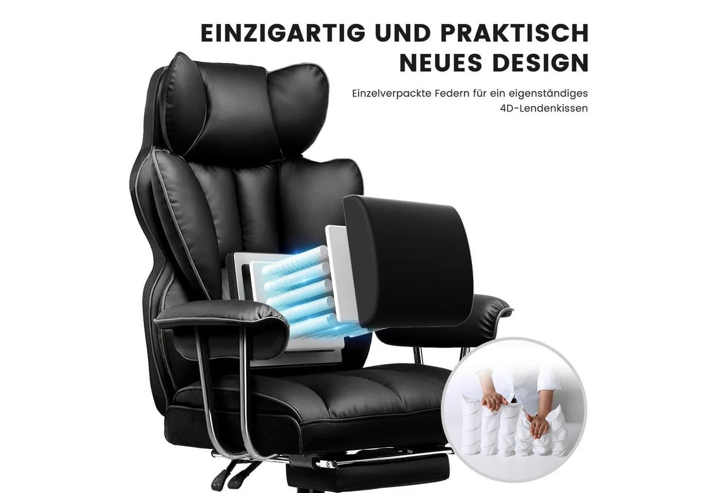 GTPLAYER Gaming-Stuhl Ergonomisch mit Fußstütze Kunstleder Schwarz