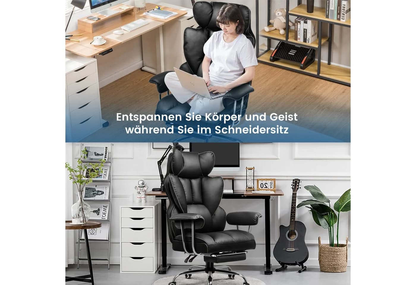 GTPLAYER Gaming-Stuhl Ergonomisch mit Fußstütze Kunstleder Schwarz - Bild 3