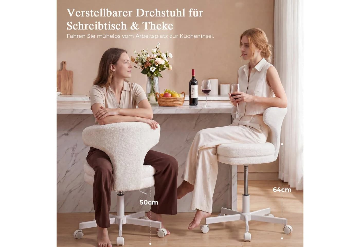COMHOMA Bürostuhl Homeoffice Stuhl Schminkstuhl Weiß Bouclé - Bild 3