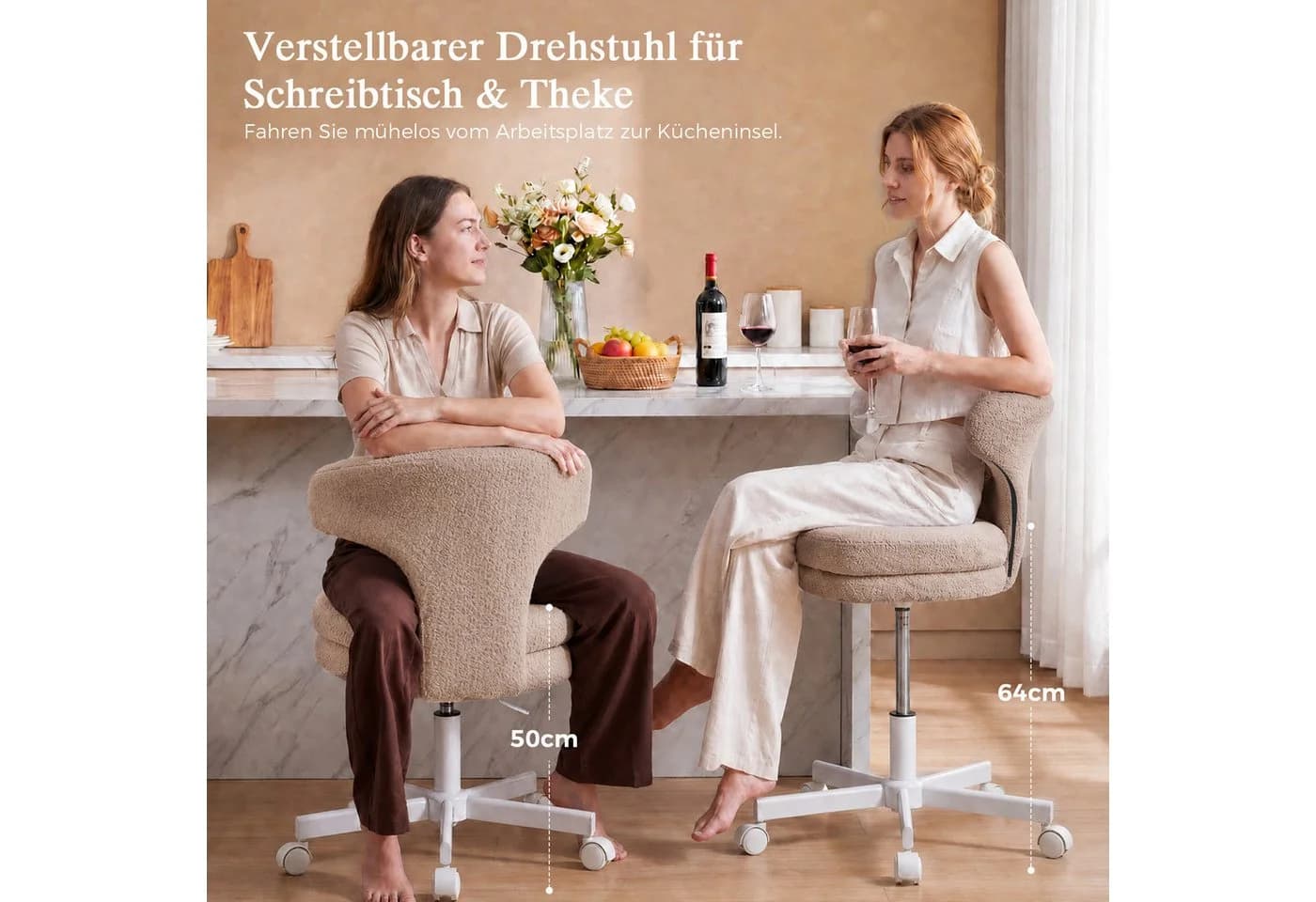 COMHOMA Bürostuhl mit Rollen, Drehstuhl, Umschließender Rückenlehne, Braun - Bild 3