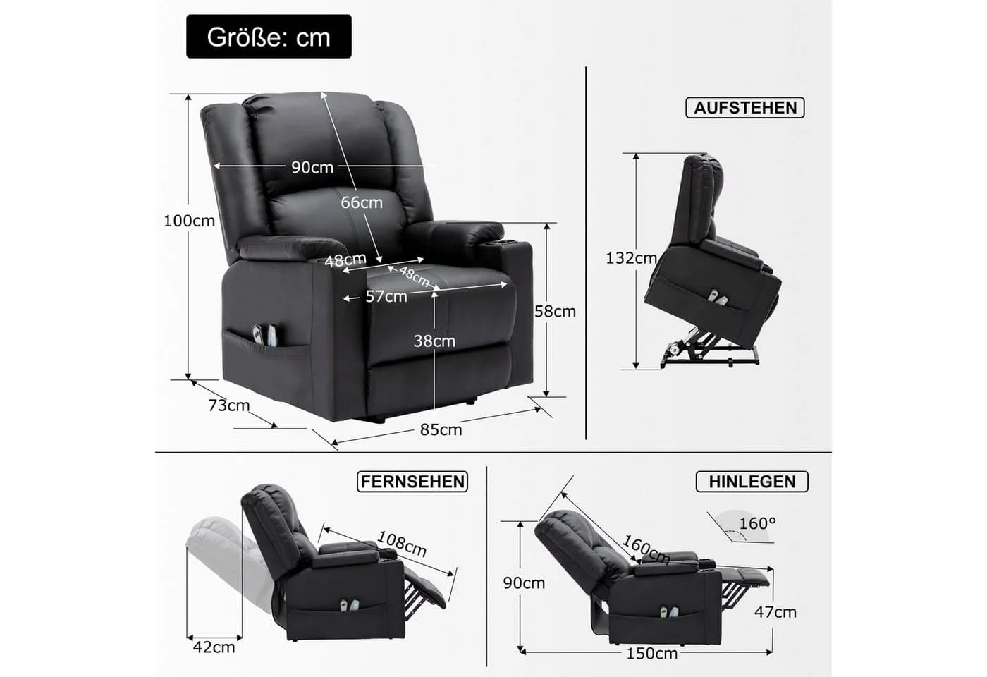 COMHOMA Massagesessel mit Aufstehhilfe und Massagefunktion Schwarz
