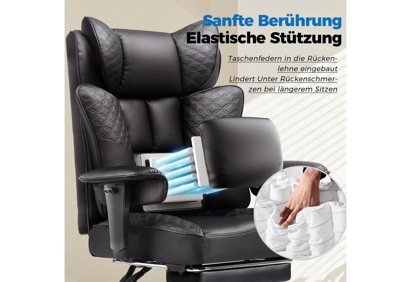 GTPLAYER Gaming-Stuhl Bürostuhl mit Fußstütze 150° Verstellbar