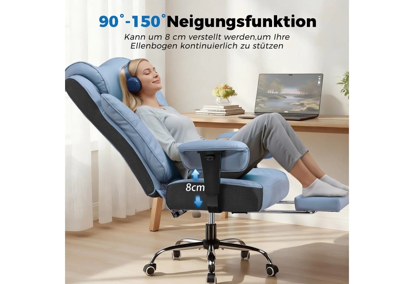 GTPLAYER Gaming-Stuhl mit Fußstütze 150° Neigung & 180 kg Traglast - Bild 5