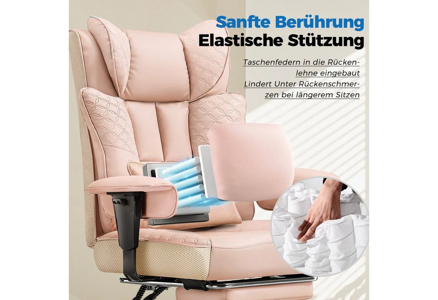 GTPLAYER Gaming-Stuhl mit Fußstütze & 150° Rückenlehne Rosa