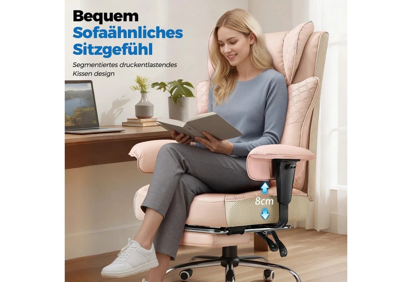 GTPLAYER Gaming-Stuhl mit Fußstütze & 150° Rückenlehne Rosa - Bild 4