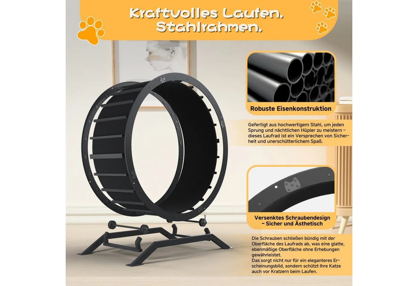 COMHOMA Katzenlaufrad Schwarz Metall Ultraleis - Bild 3
