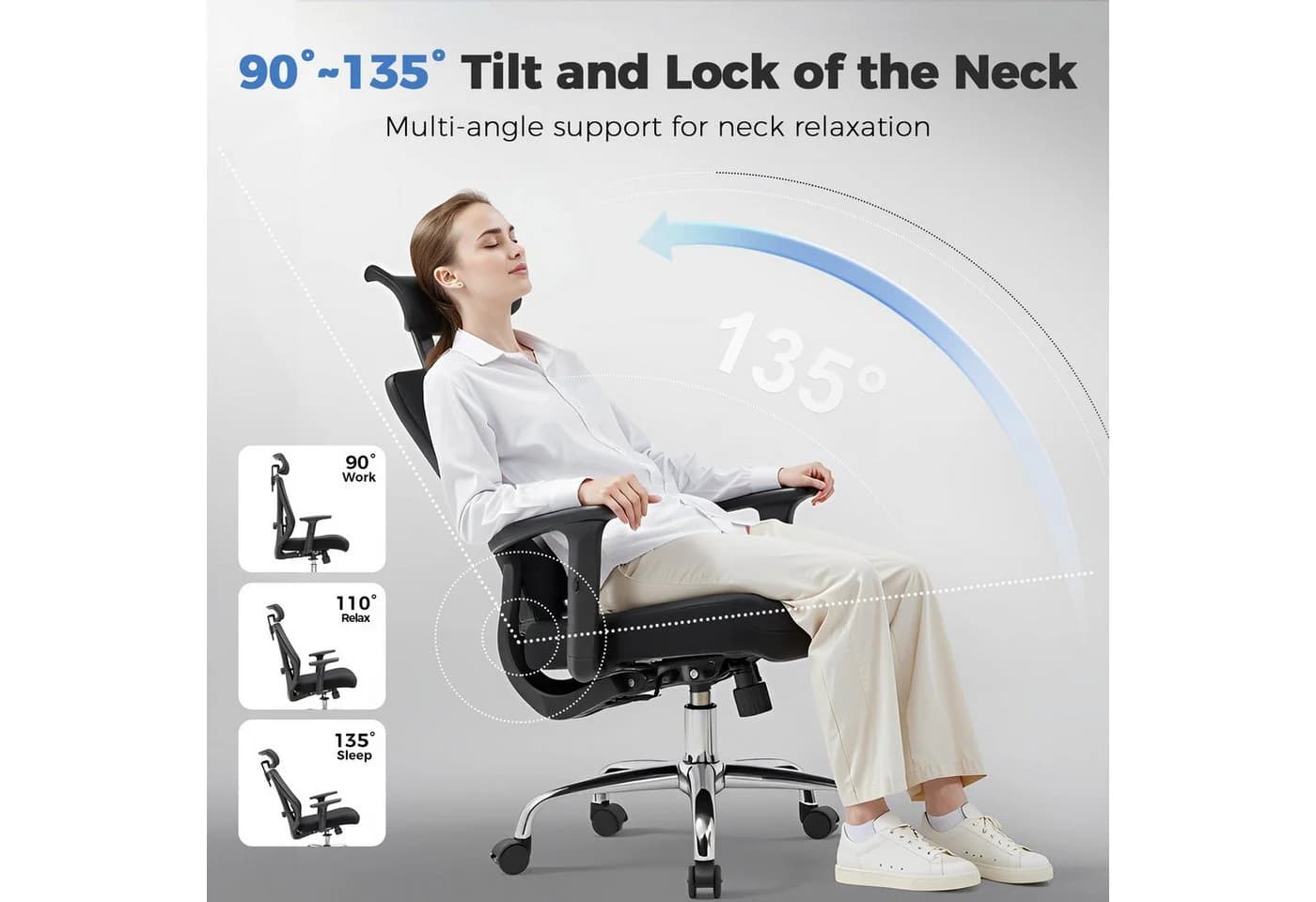 GTPLAYER Bürostuhl Ergonomisch mit 3D Stütze & Wippfunktion Schwarz - Bild 3
