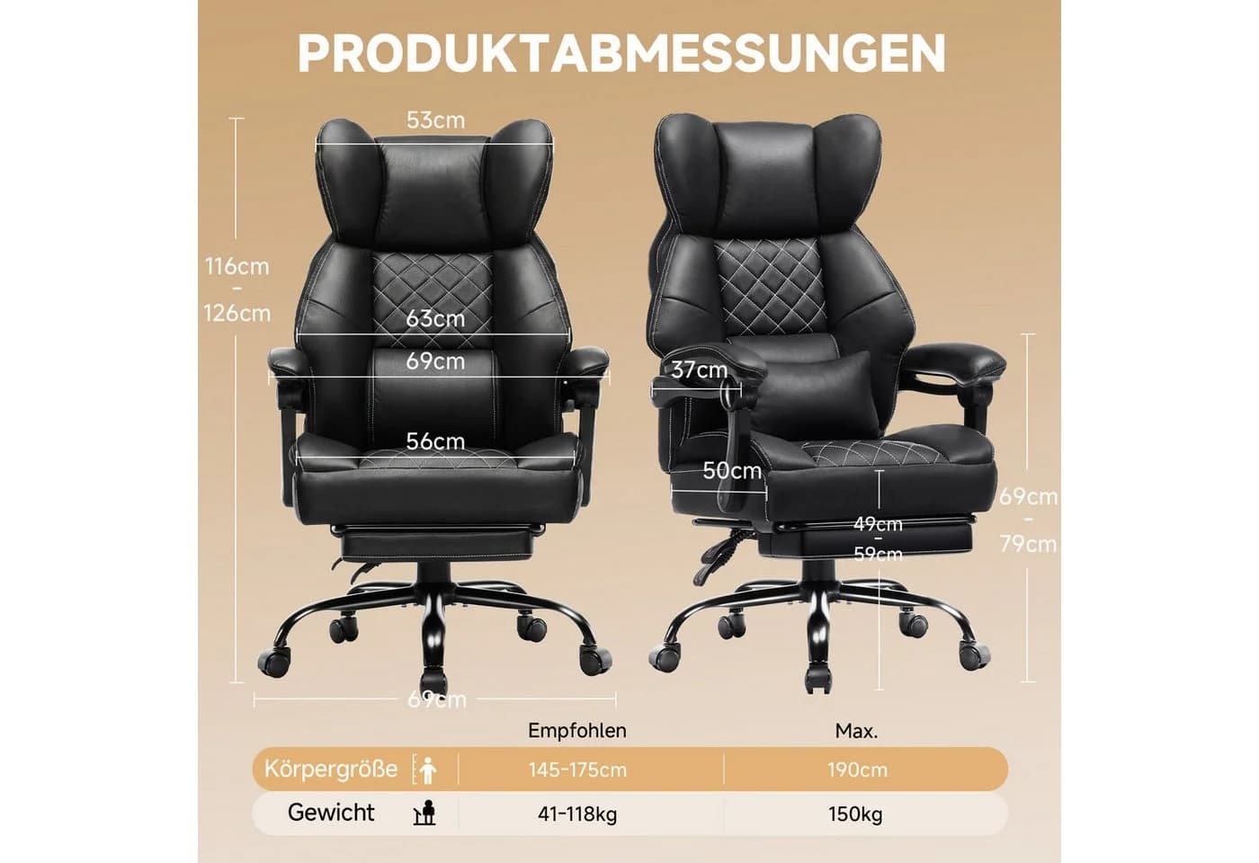 GTPLAYER Gaming-Stuhl Ergonomisch mit Fußstütze & Lendenstütze - Bild 4