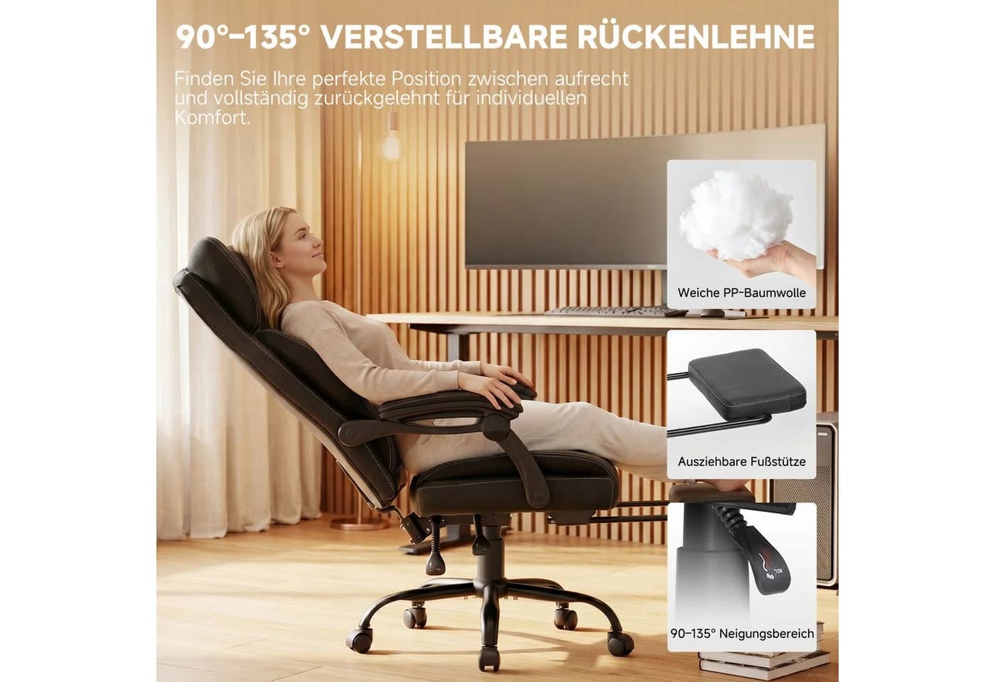 GTPLAYER Gaming-Stuhl Ergonomisch mit Fußstütze & Lendenstütze - Bild 5
