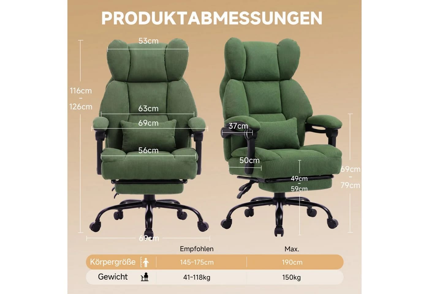 GTPLAYER Ergonomischer Gaming-Stuhl mit Fußstütze & Lendenstütze - Bild 4