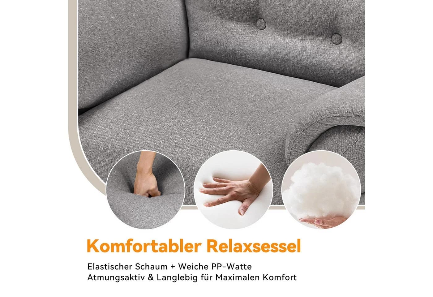 COMHOMA Relaxsessel mit Hocker und verstellbarer Rückenlehne grau