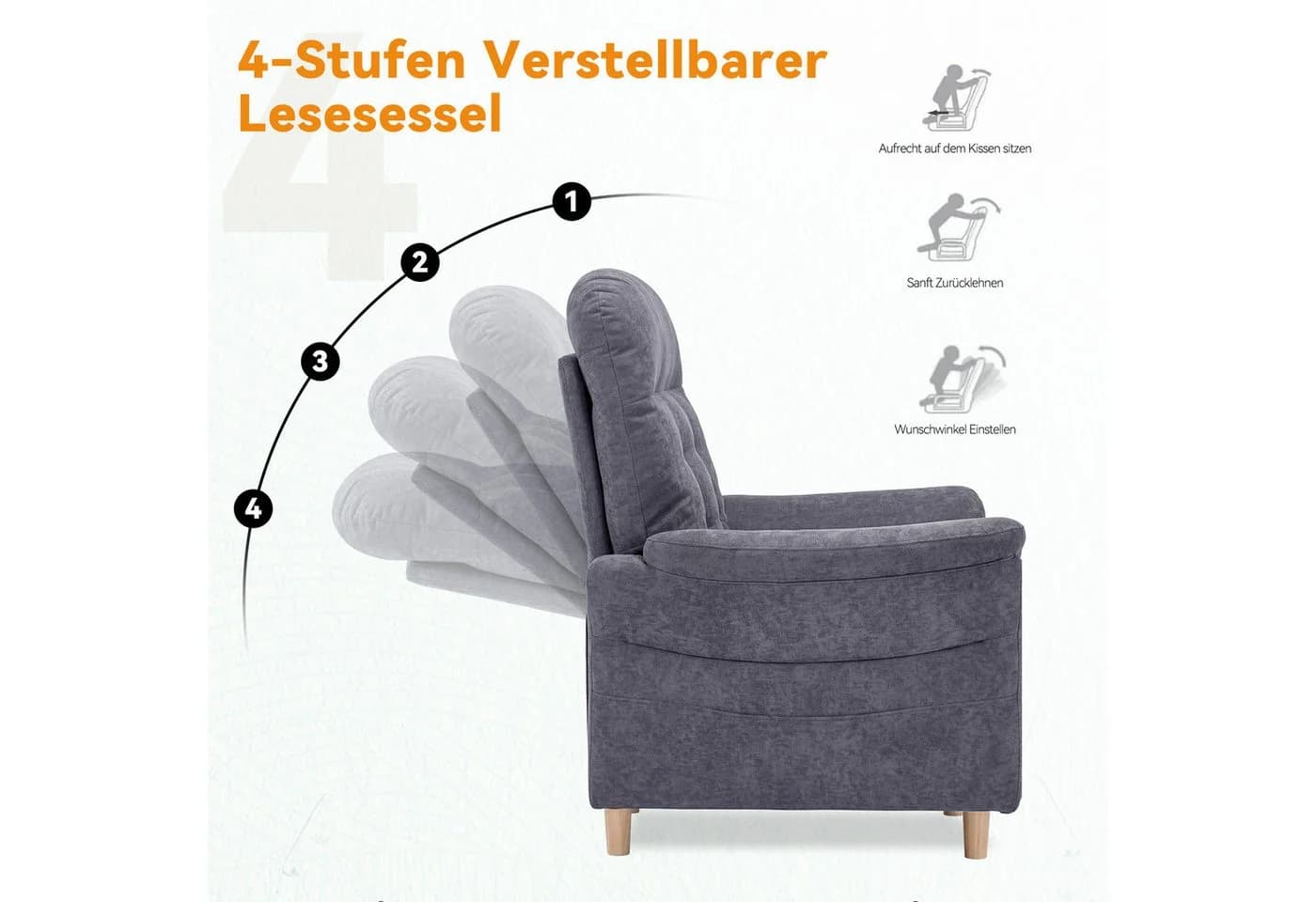 COMHOMA Relaxsessel mit Hocker und verstellbarer Rückenlehne grau - Bild 4