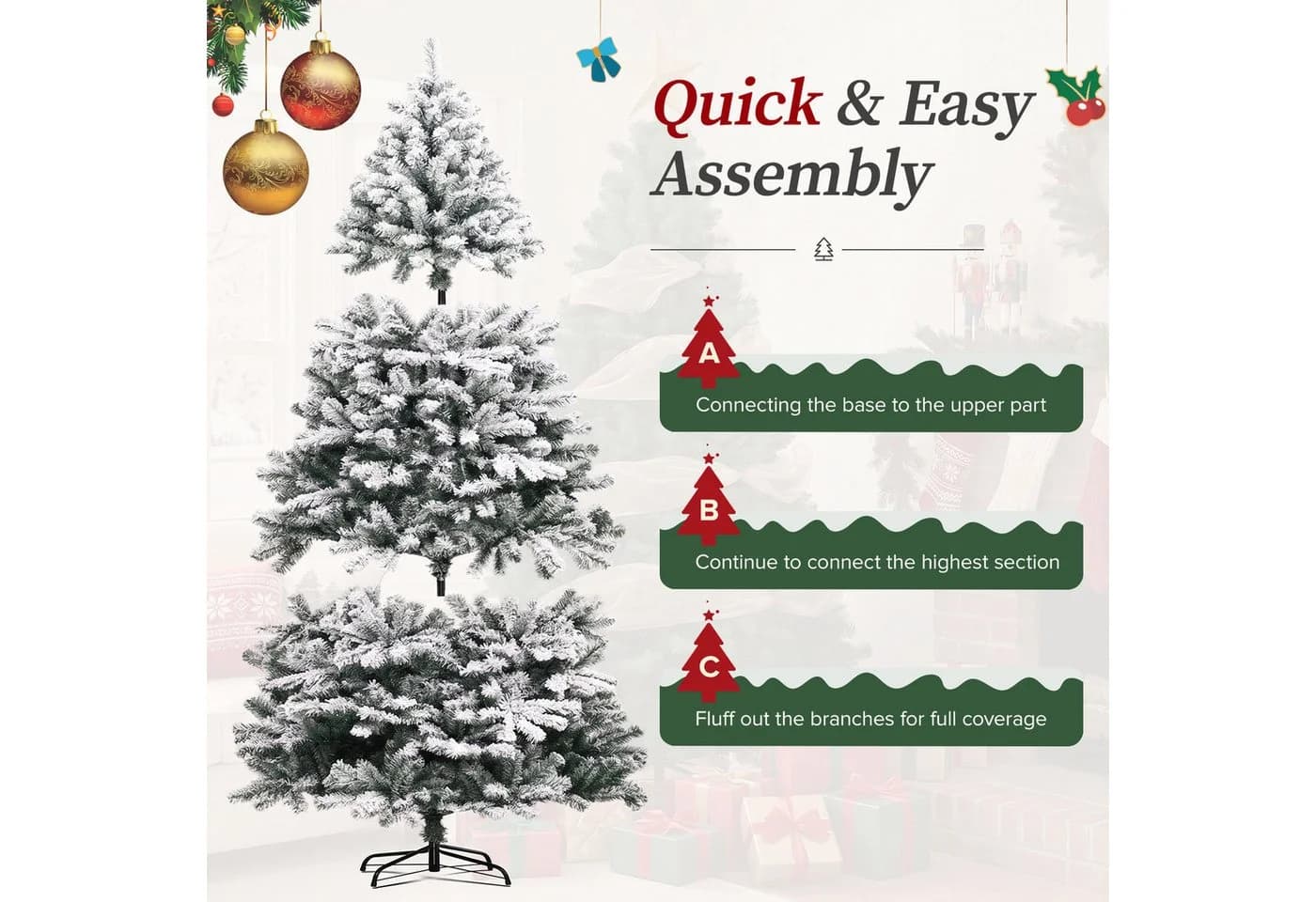 COMHOMA Künstlicher Weihnachtsbaum 195cm PVC mit Metallsockel