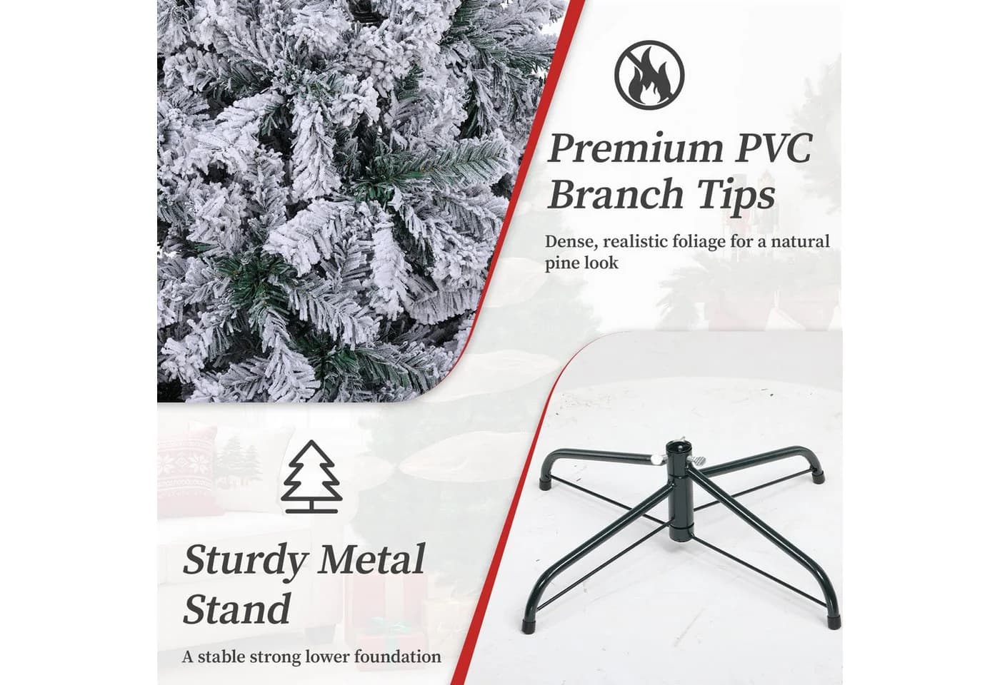 COMHOMA Künstlicher Weihnachtsbaum 195cm PVC mit Metallsockel - Bild 4