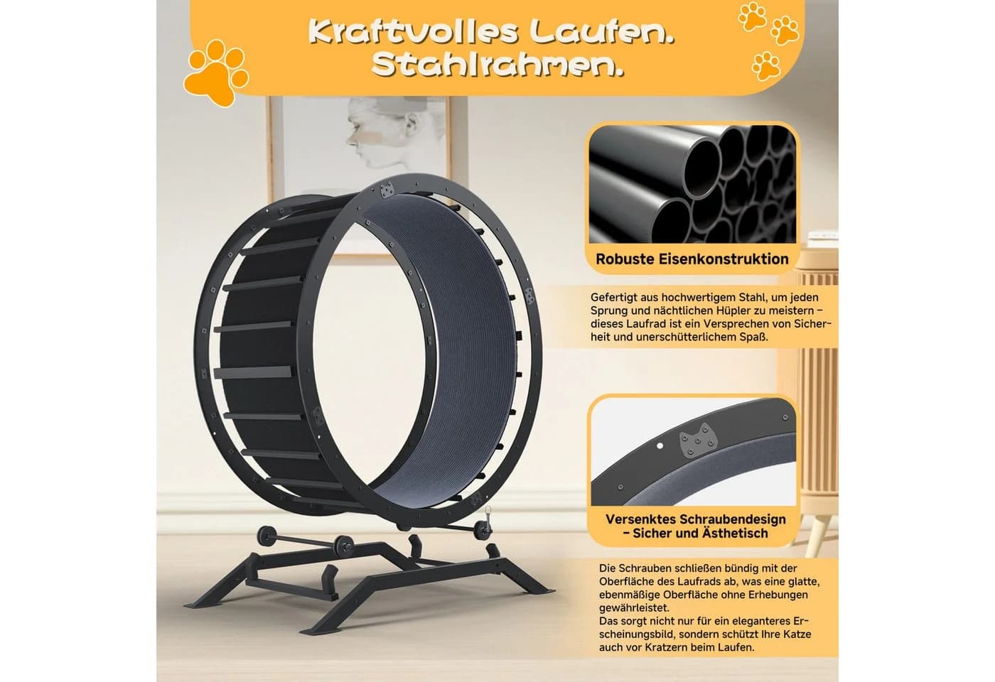COMHOMA Katzenlaufrad 100 cm Schwarz Metall Ultraleis - Bild 4