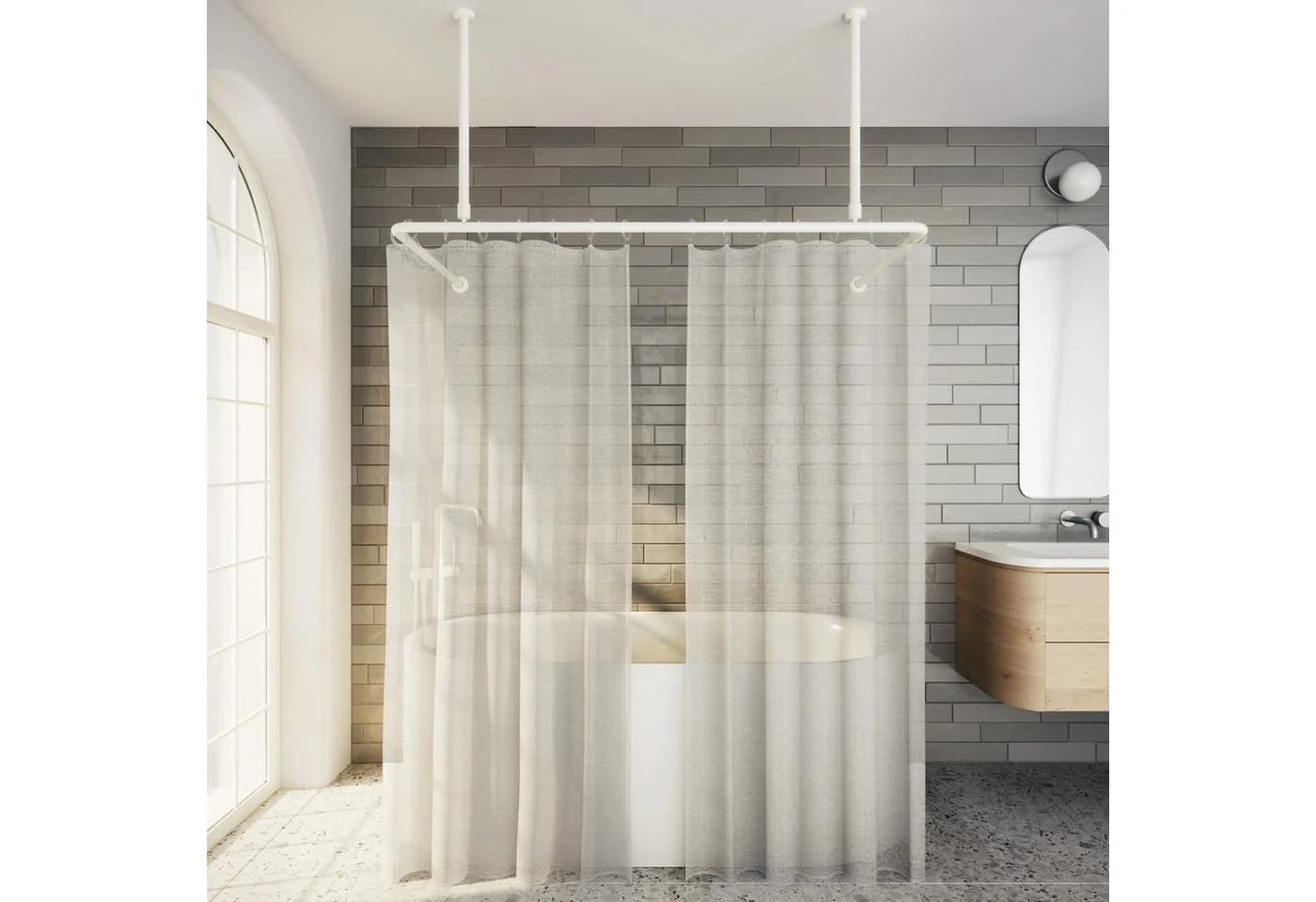 Aquabad® Duschvorhangstange Hastaflex Frame, 2-läufig, Aluminium, 165cm x 70cm - Bild 3