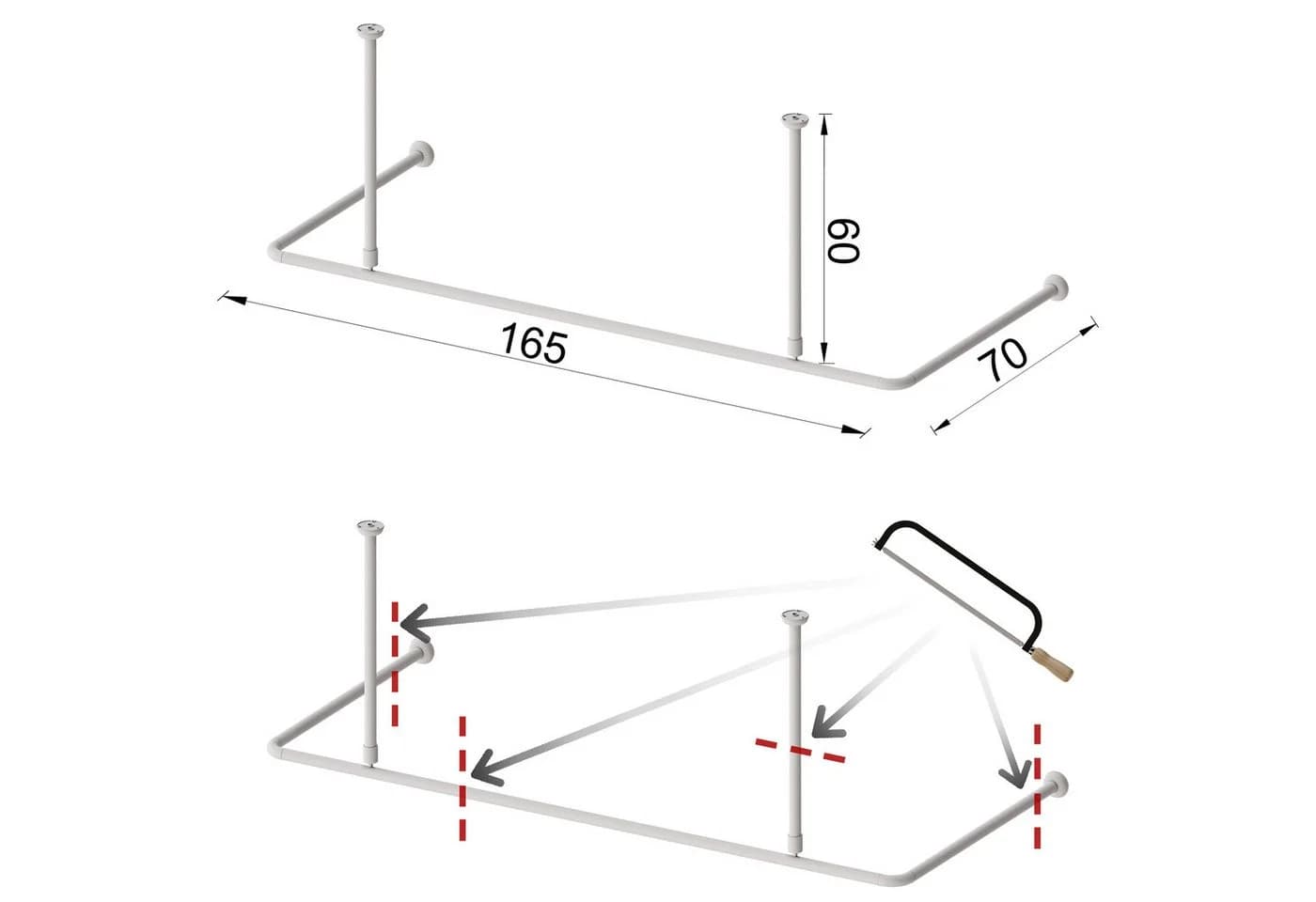 Aquabad® Duschvorhangstange Hastaflex Frame, 2-läufig, Aluminium, 165cm x 70cm - Bild 5