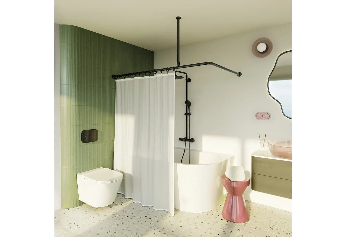 Aquabad® Duschvorhangstange Hastaflex Vario Schwarz Aluminium - Bild 4