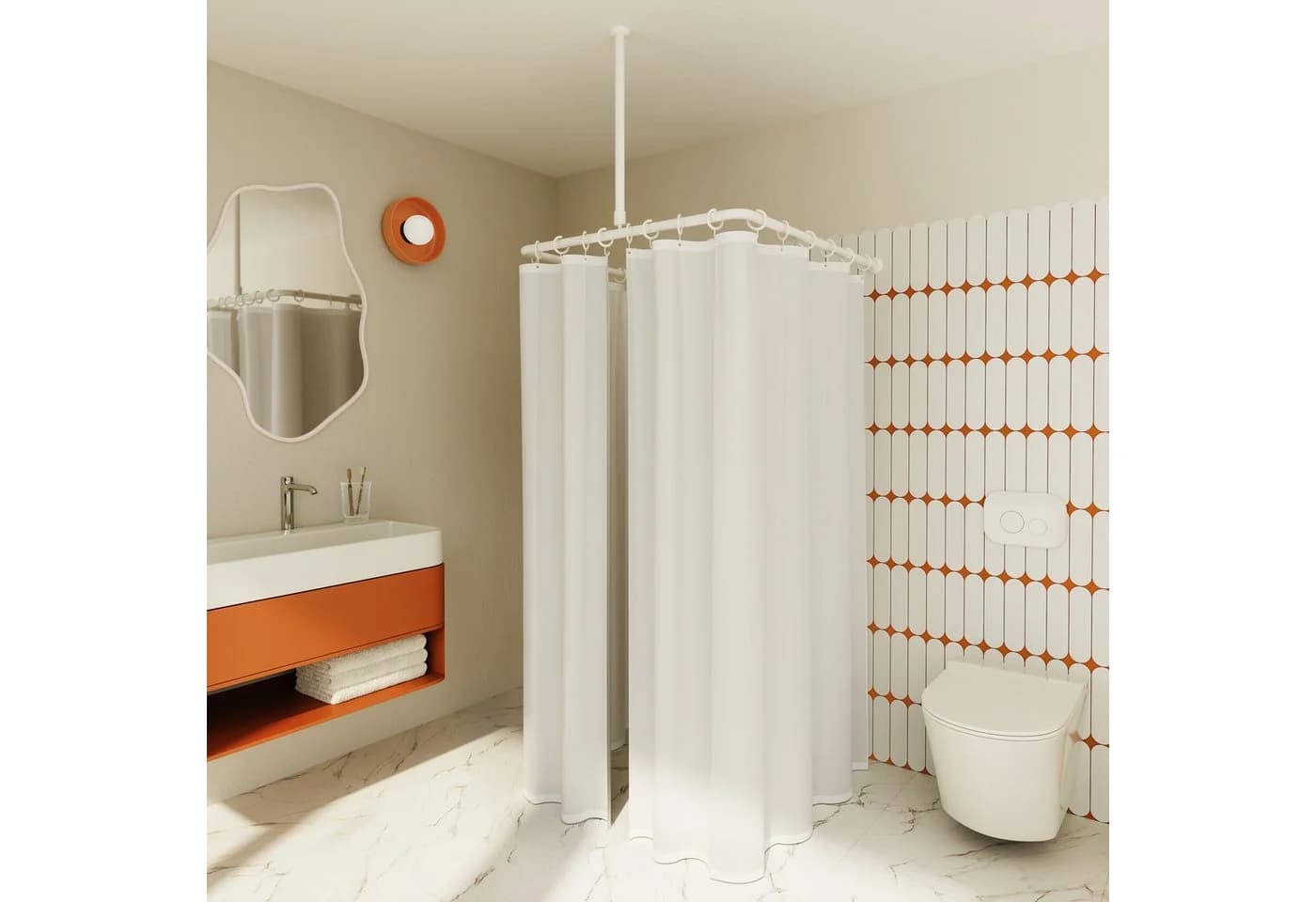 Aquabad® Duschvorhangstange Hastaflex Vario Weiß Aluminium