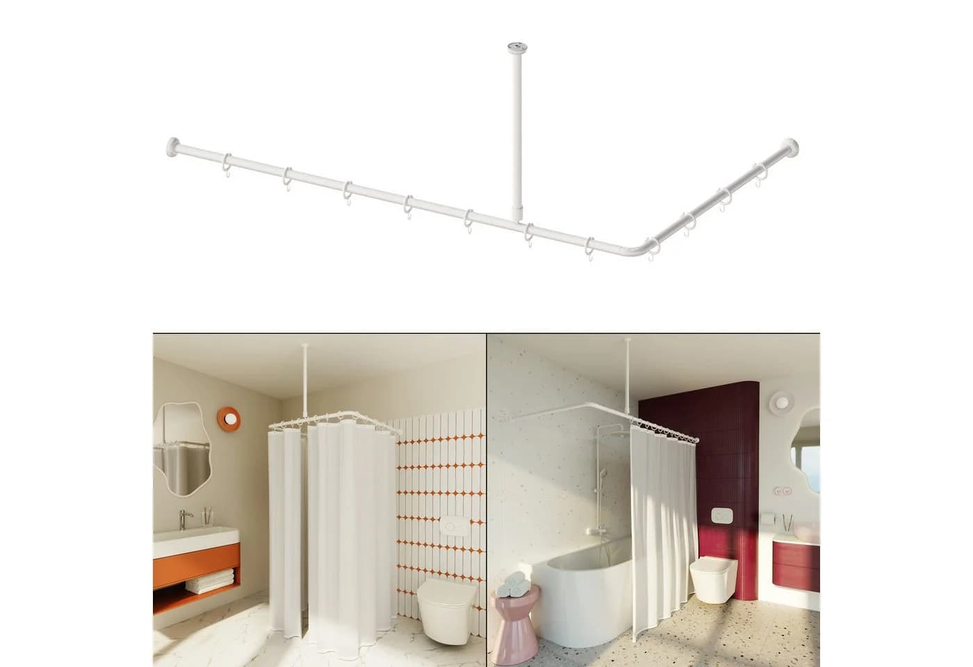 Aquabad® Duschvorhangstange Hastaflex Vario Weiß Aluminium - Bild 2