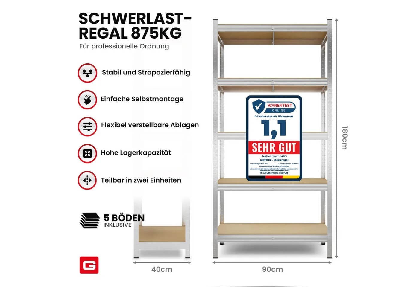 GENTOR Steckregal 2x Schwerlastregal Silber MDF Metall