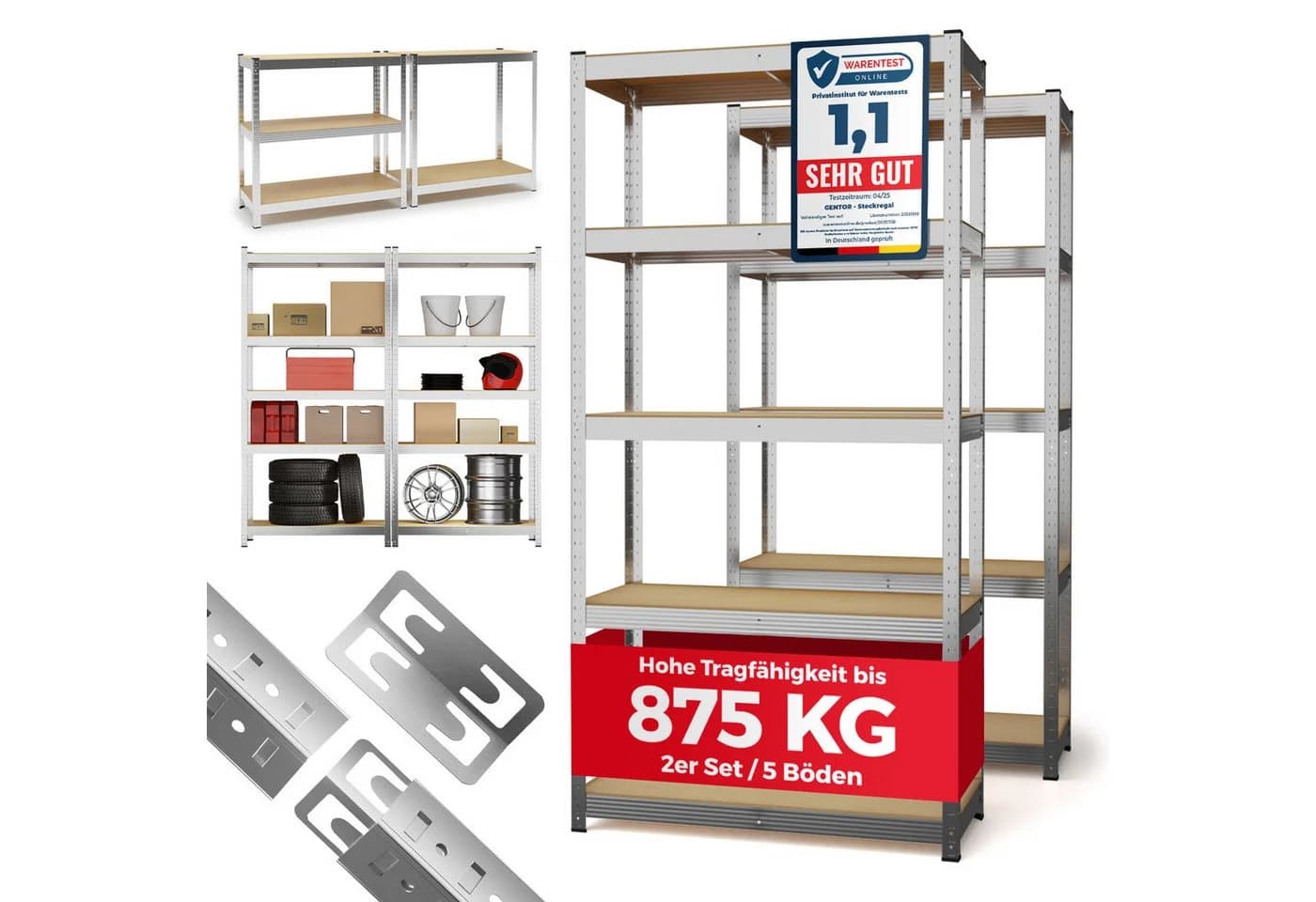 GENTOR Steckregal 2x Schwerlastregal Silber MDF Metall - Bild 2