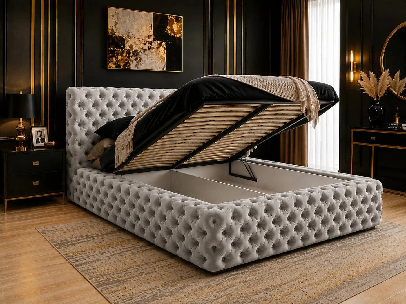 B&B Home Polsterbett Figo A mit Bettkasten Grau