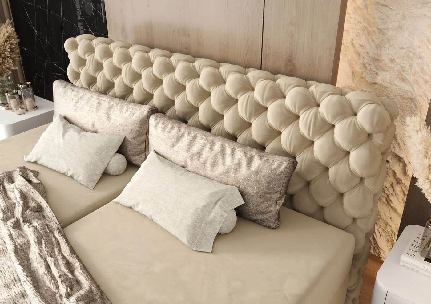 B&B Home Boxspringbett The Big One Figo Beige mit Bettkästen