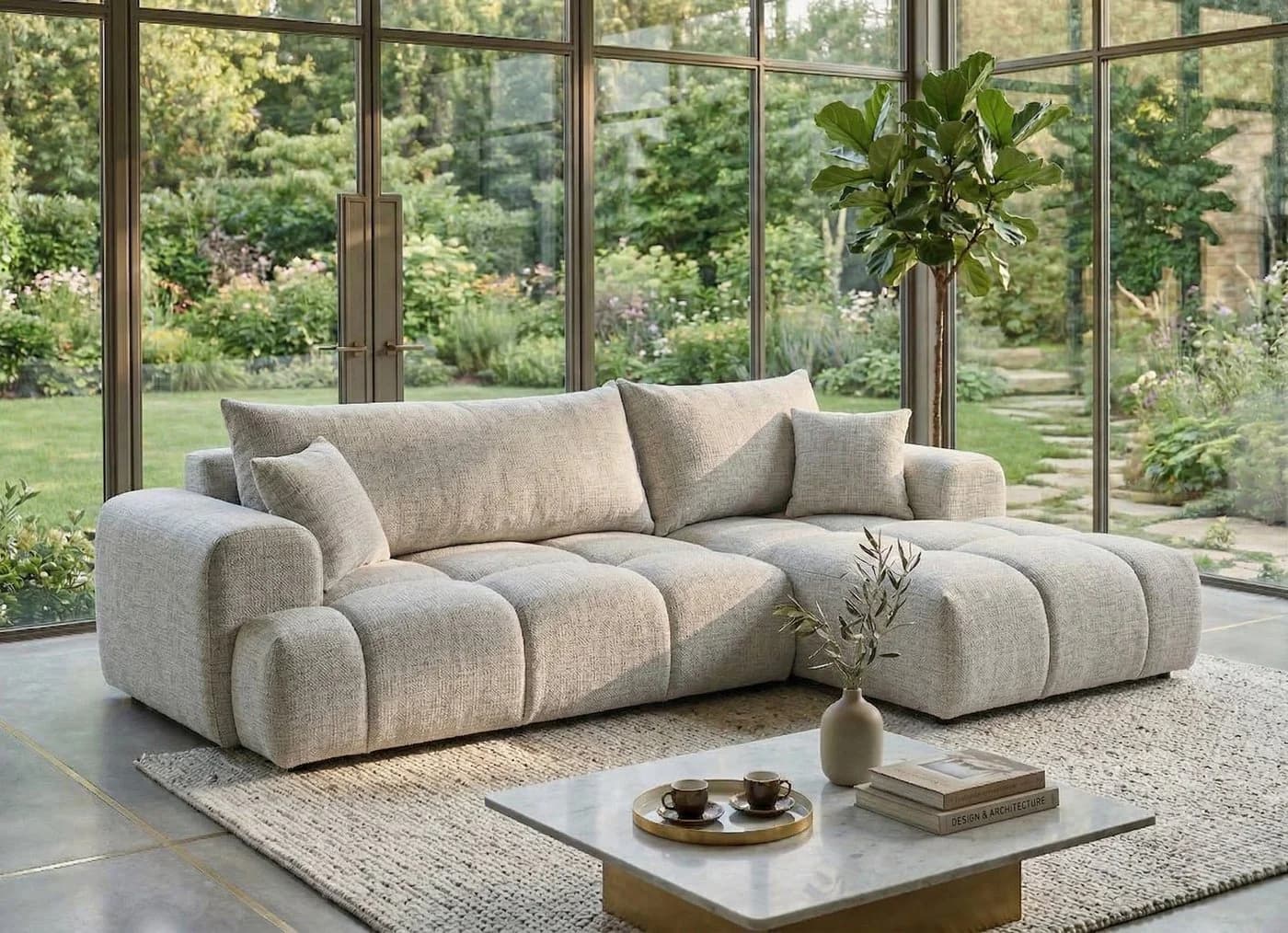 B&B Home Big-Sofa Vitton II L-Form mit Schlaffunktion und Bettkasten Beige - Bild 2
