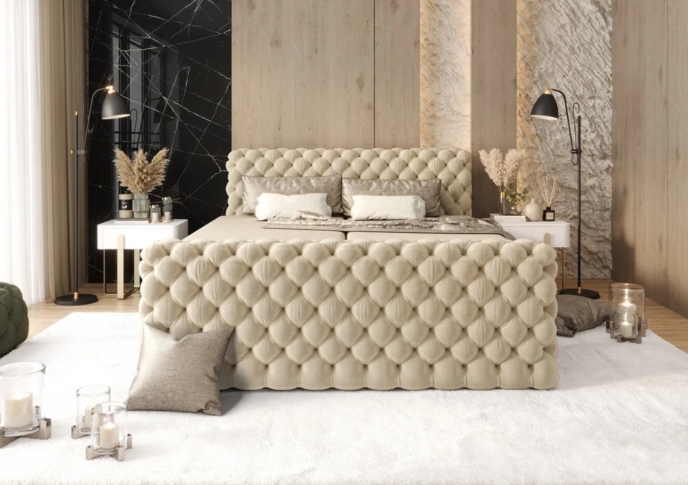 B&B Home Boxspringbett Figo IV mit Bettkästen und Topper beige - Bild 3