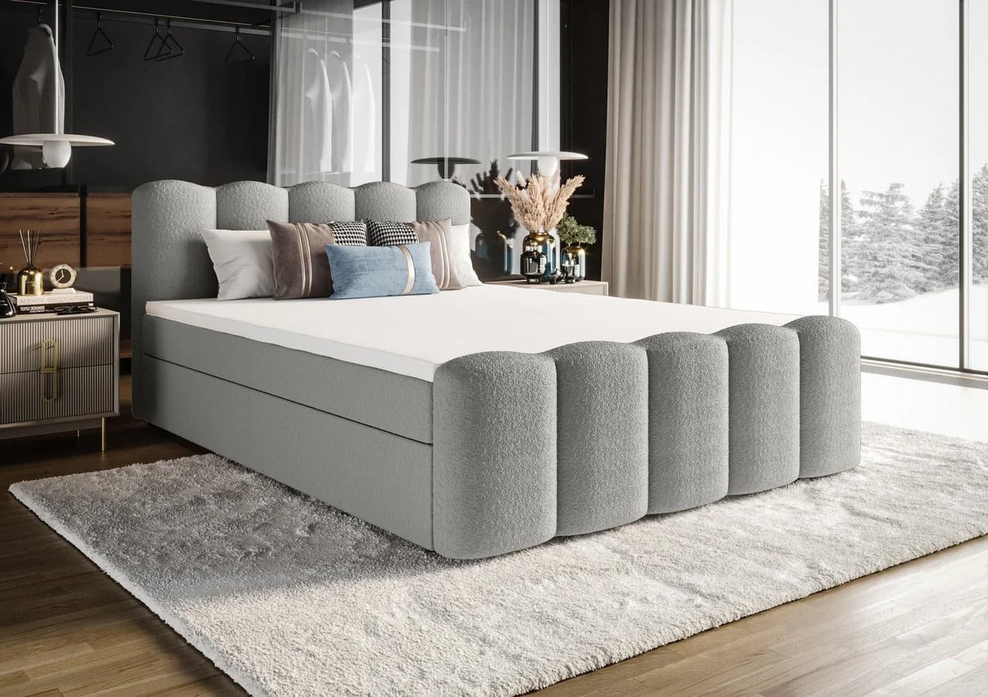 B&B Home Boxspringbett Quelle Grau mit Bettkasten und Topper - Bild 2