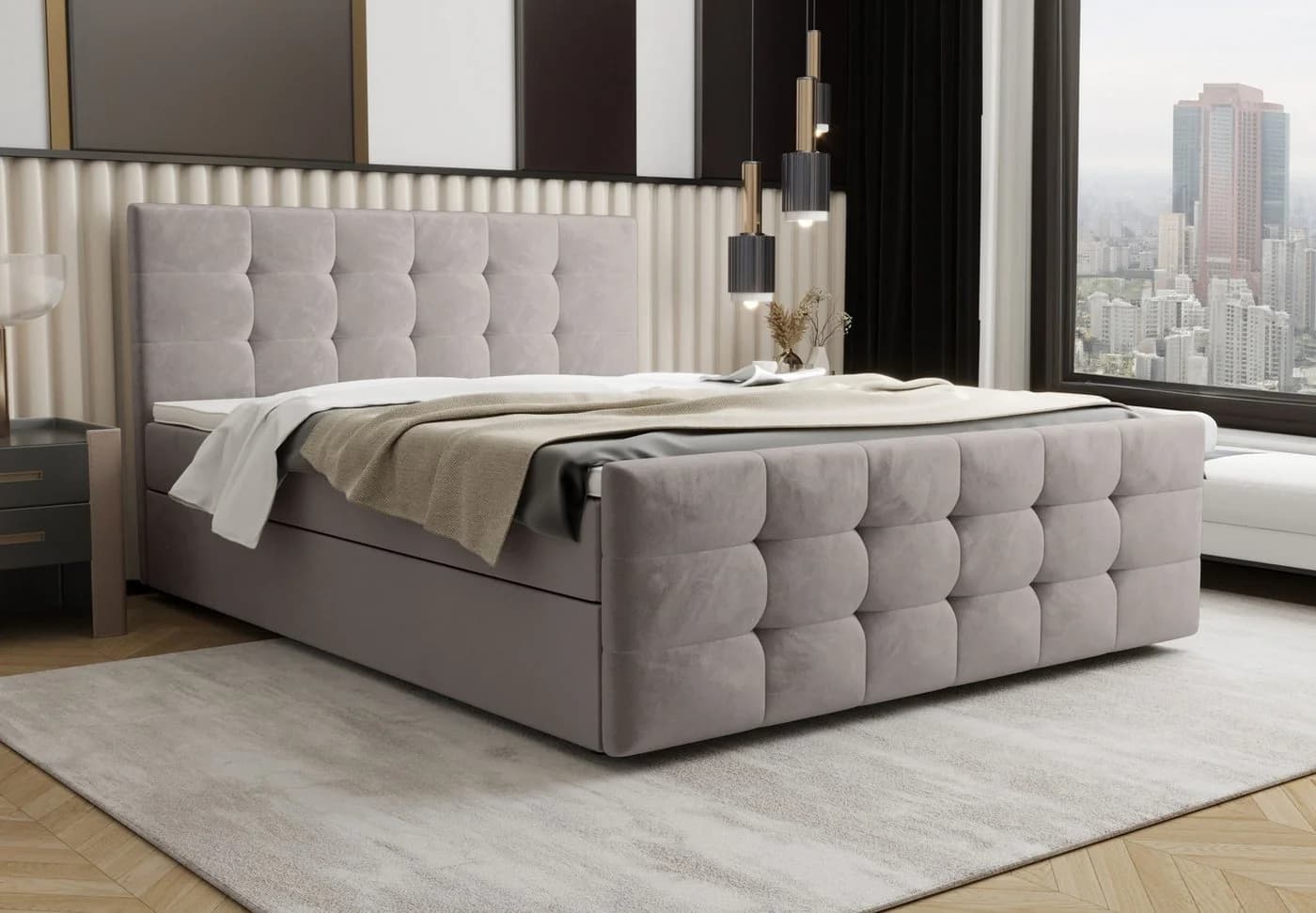 B&B Home Boxspringbett Coria III Beige mit Bettkasten und Topper - Bild 2