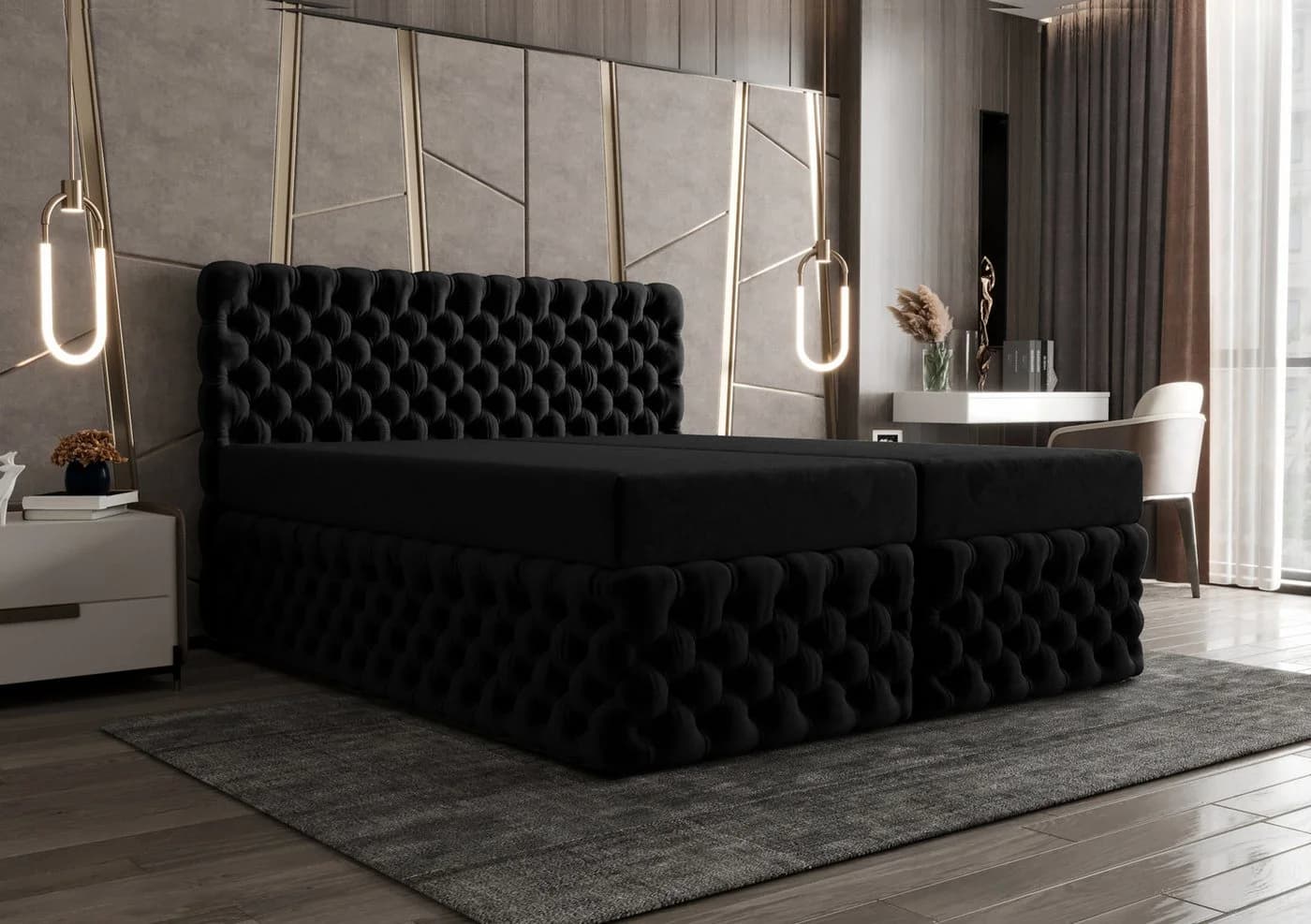 B&B Home Boxspringbett Figo II Schwarz mit Bettkasten und Topper - Bild 2