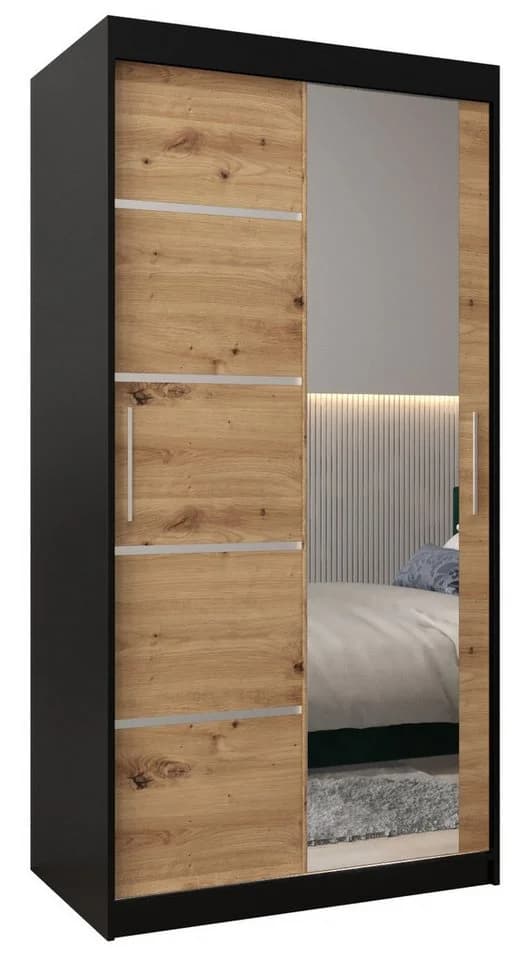 ABIKS MÖBEL Schwebetürenschrank Verona 2 mit Spiegel Schwarz/Eiche - Bild 2