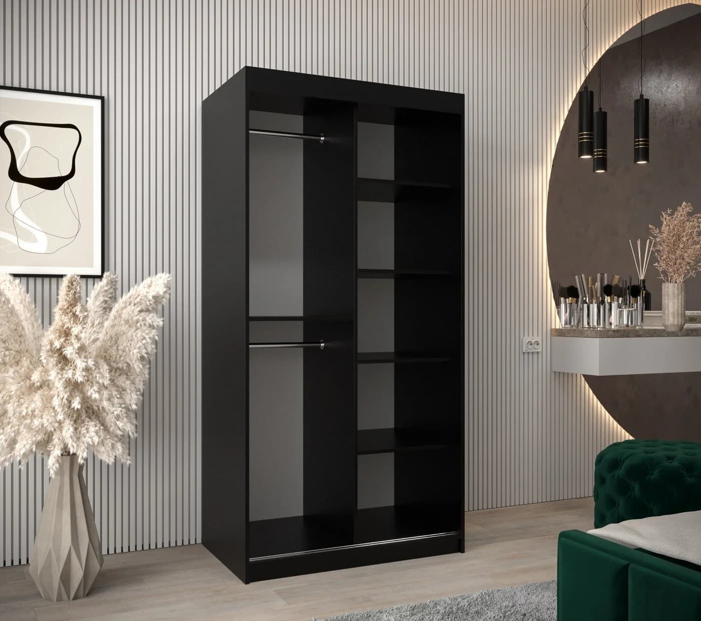 ABIKS MÖBEL Schwebetürenschrank Verona 2 mit Spiegel Schwarz - Bild 3