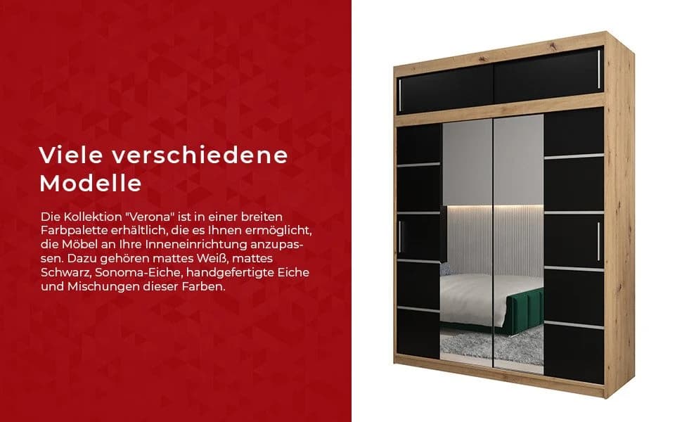 ABIKS MÖBEL Schwebetürenschrank Verona 2 mit Spiegel Schwarz - Bild 5