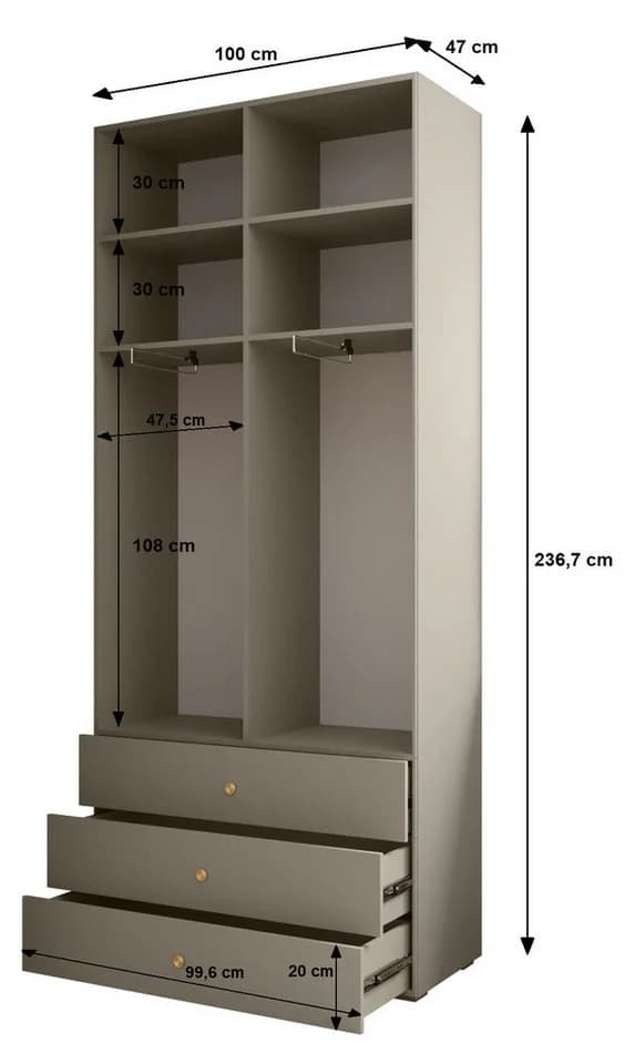 ABIKS MÖBEL Garderobe INOVA mit Stange & Schubladen - Bild 4