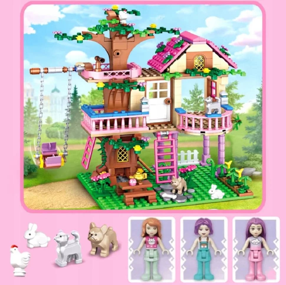 COIL Baumhaus Baukasten 504 Teile Rosa mit 3 Figuren 4 Tieren - Bild 2