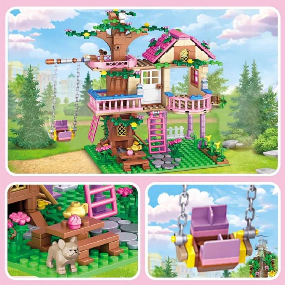 COIL Baumhaus Baukasten 504 Teile Rosa mit 3 Figuren 4 Tieren - Bild 5