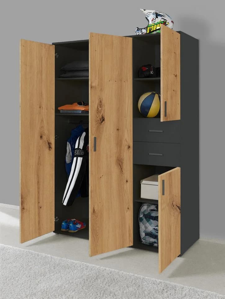 BMG Möbel Kinderkleiderschrank Elli 4-türig Anthrazit