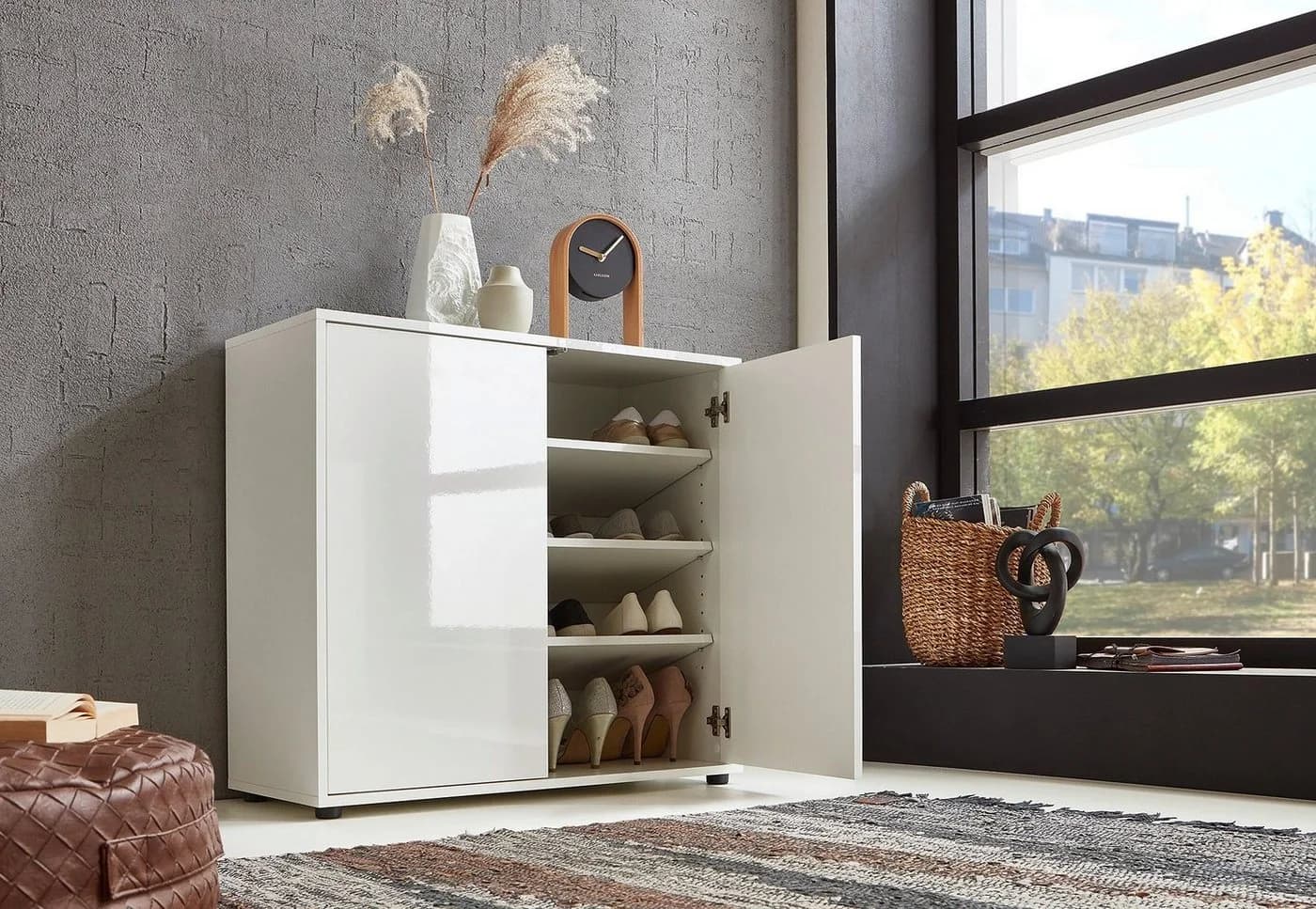 BMG Möbel Schuhkommode Mailand 4 Weiß Kommode Anrichte Aktenschrank
