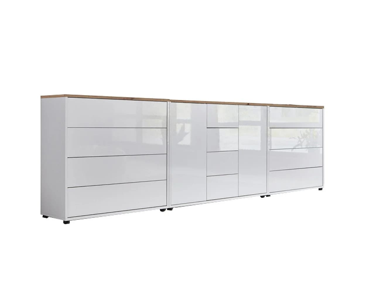 BMG Möbel Sideboard Mailand Set 12 Weiß Hochglanz Push-to-Open - Bild 2