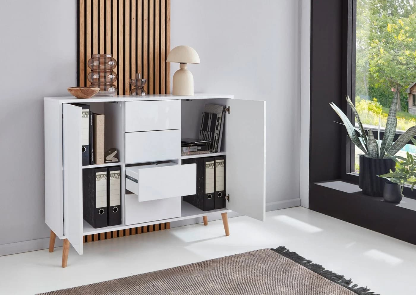 BMG Möbel Sideboard Mailand Set 12 Weiß Hochglanz Push-to-Open - Bild 3