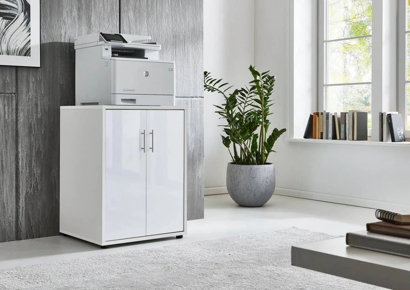 BMG Möbel Aktenschrank Druckerschrank Office Edition Weiß Hochglanz